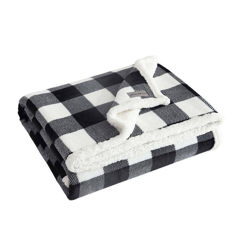 50"x60" Cabin Plaid Reversible Throw Blanket Black/White - Eddie Bauer: Soft, Lightweight, Ideal for Travel