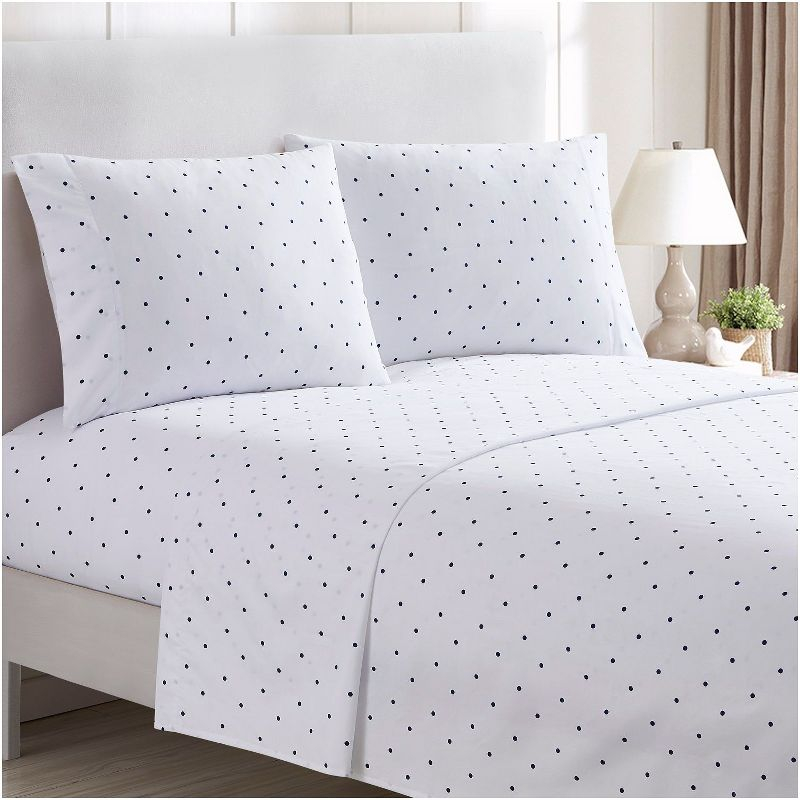 Mellanni Brushed Microfiber Pillowcase Set of 2, King, Polka Dot Navy