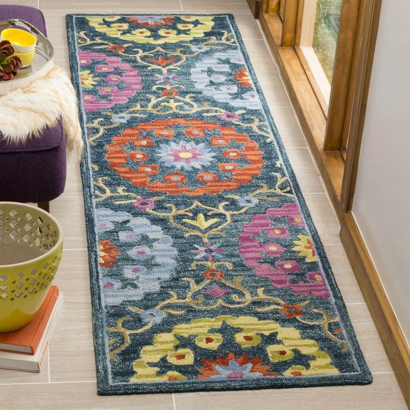 Suzani SZN328 Hand Hooked Indoor Runner Rug - Blue/Multi - 2'3"x8' - Safavieh.