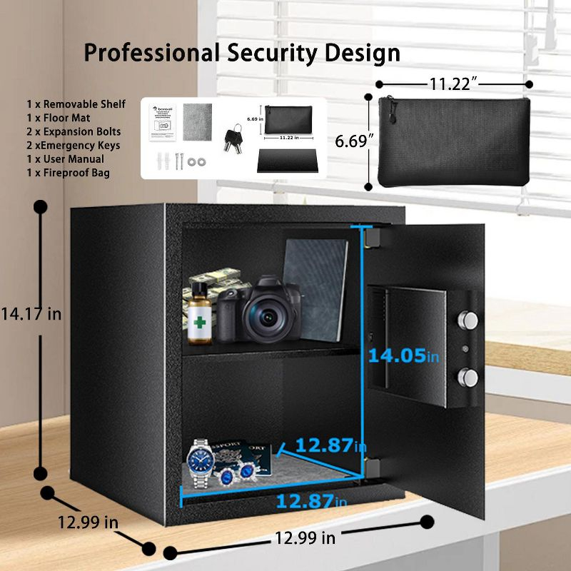 Bonsaii Safe Box with Bag, 1.28 Cubic Feet Capacity with Digital Keypad Lock, Removable Shelf for Documents, Money, Medicines, Valuables