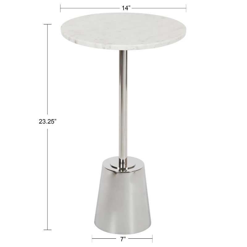Kate and Laurel Tira Round Metal Side Table, 14x14x24, Silver and White