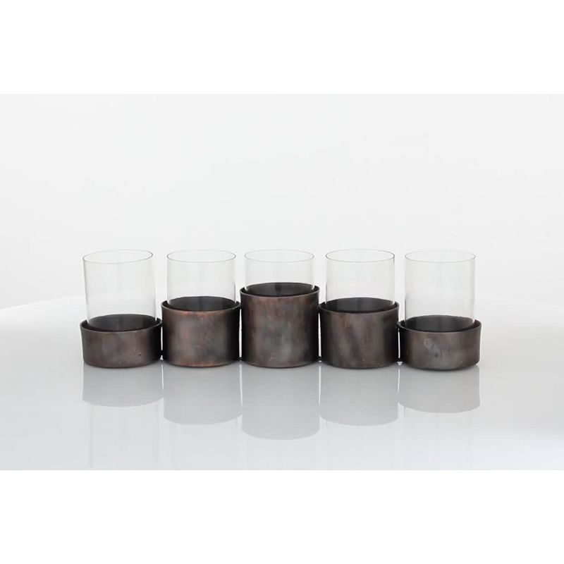 22" x 6" Round Glass Pillar Candle Holder Black - Olivia & May: Elegant Mantel Decor, 5-Unit Tray