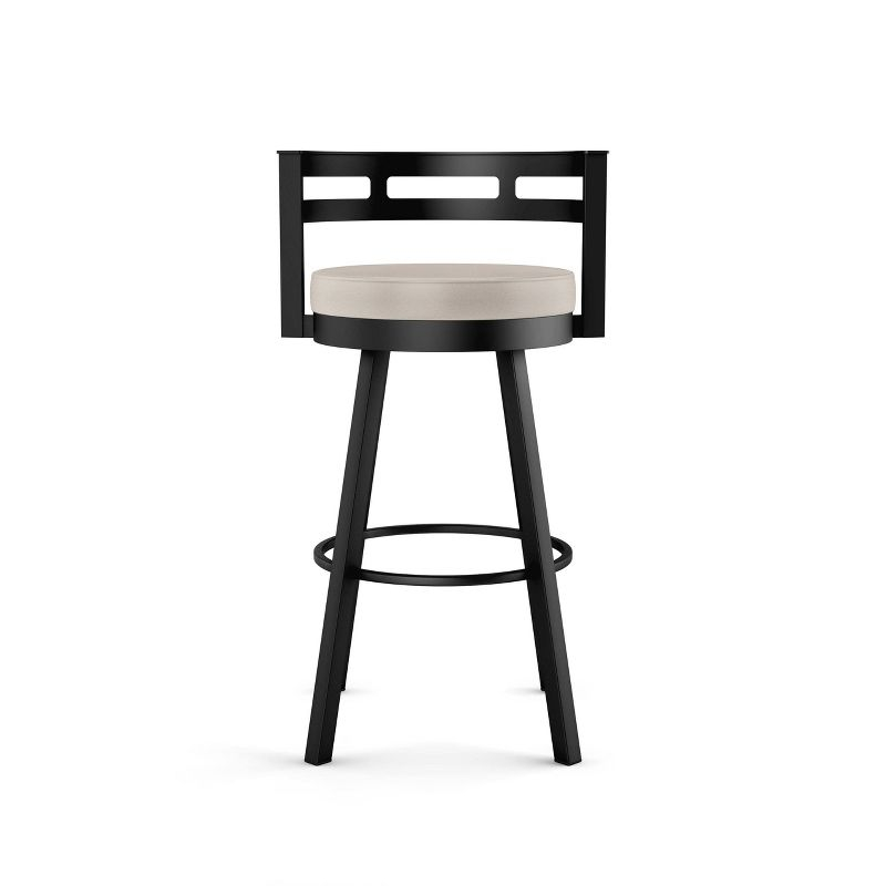 Amisco Render Upholstered Counter Height Barstool Cream/Black: Modern Metal Design, Integrated Armrests, Faux Leather