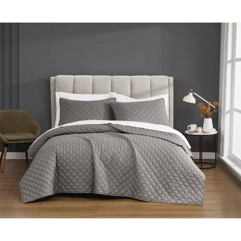 Cannon 2pc Twin/Twin Extra Long Percale Quilt Set Gray