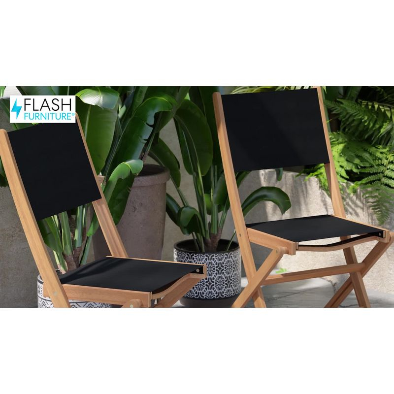 Flash Furniture 2PK All-Weather Acacia Wood and Mesh Folding Bistro Armchairs - Natural/Black