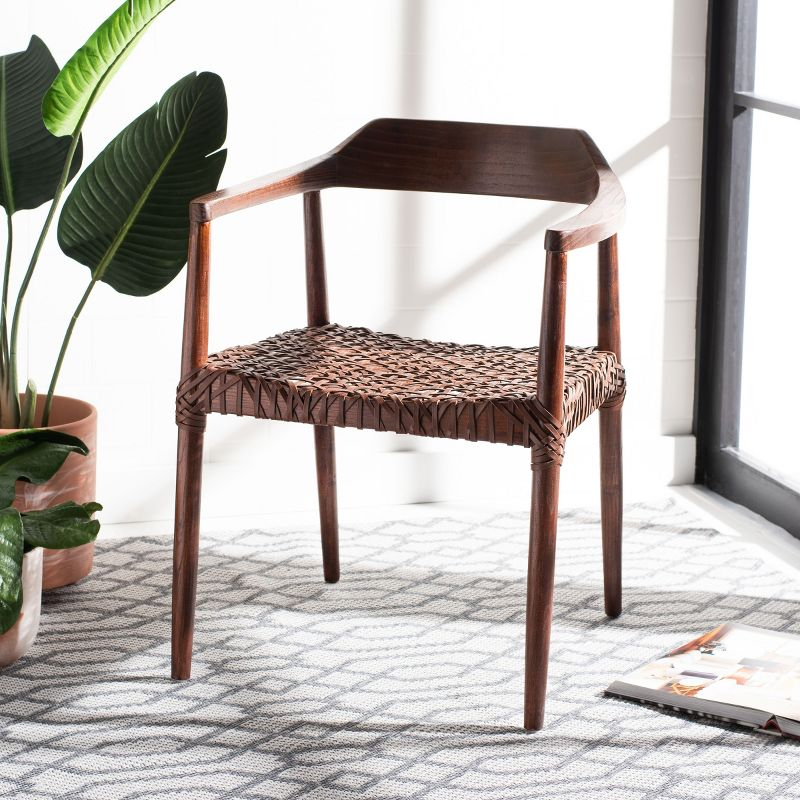 Munro Leather Woven Accent Chair - ACH1005 - Walnut/Cognac - Safavieh