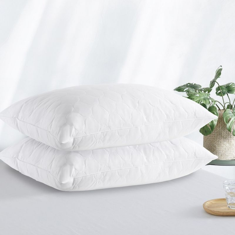 Peace Nest Goose Feather Down Pillow White Quilted Cotton Cover Set of 2, WaterDrop, Standard/Queen