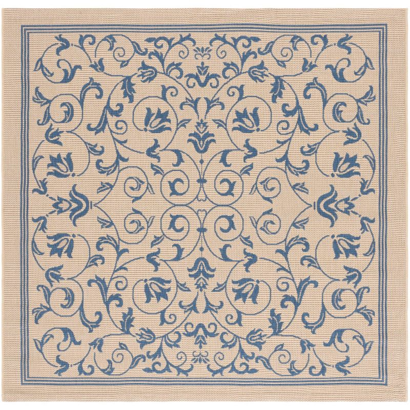 Courtyard CY2098 Power Loomed Indoor and Outdoor Area Rug - Natural/Blue - 7'10"x7'10" - Safavieh