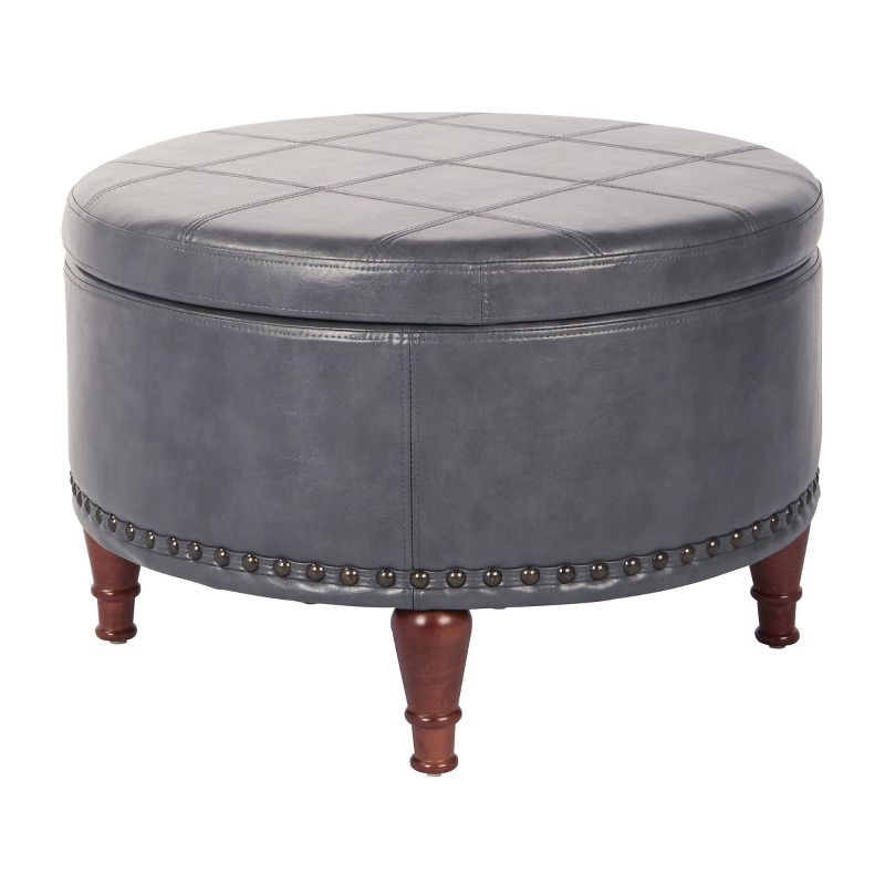 Alloway Storage Ottoman Pewter - OSP Home Furnishings: Faux Leather, Nailhead Trim, Wood Legs, Flip Tray Top