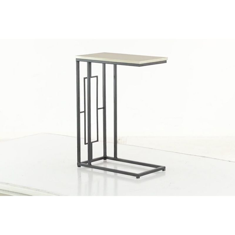 Olivia & May Contemporary Iron and Wood Accent Table Black: Sofa Side C-Table, Narrow Tray End Table