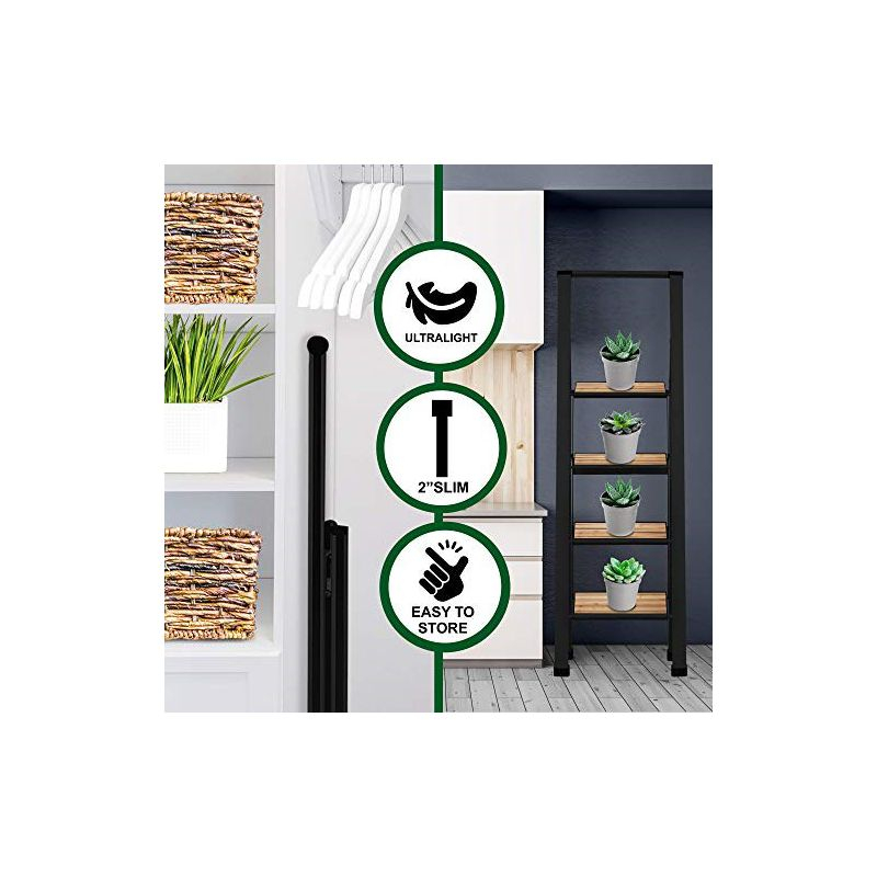 Step Ladder 4 Step Modern  - Beautiful Bamboo & Black Aluminum  - By SORFEY