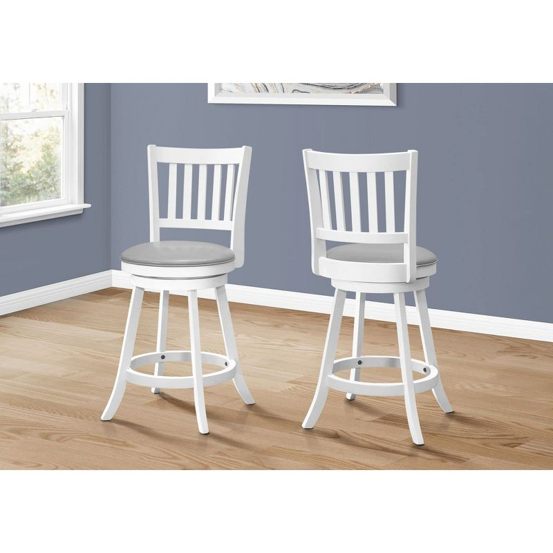 Monarch Specialties Bar Stool Set Of 2 Swivel Counter Height Kitchen White Wood Grey Leather Look Transitional