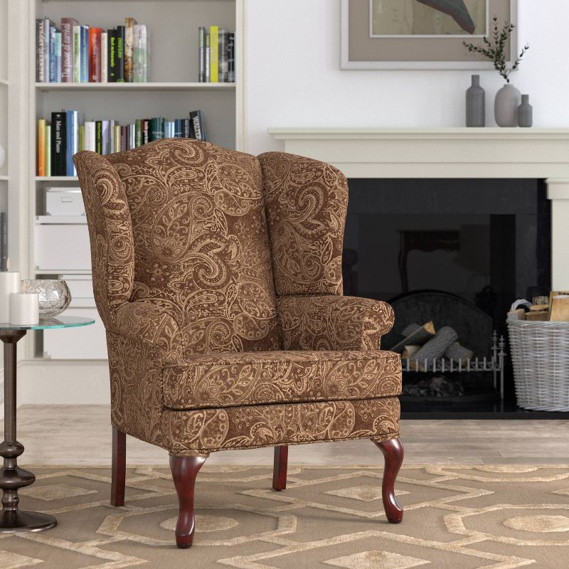 Comfort Pointe Paisley Traditional Wingback Accent Chair Coco: Handcrafted, Plush Chenille, No Assembly Required