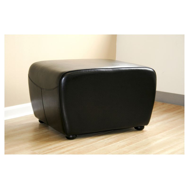 Full Leather Ottoman with Rounded Sides Black - Baxton Studio: Espresso Bycast, Non-Marking Feet, Comfort Padding