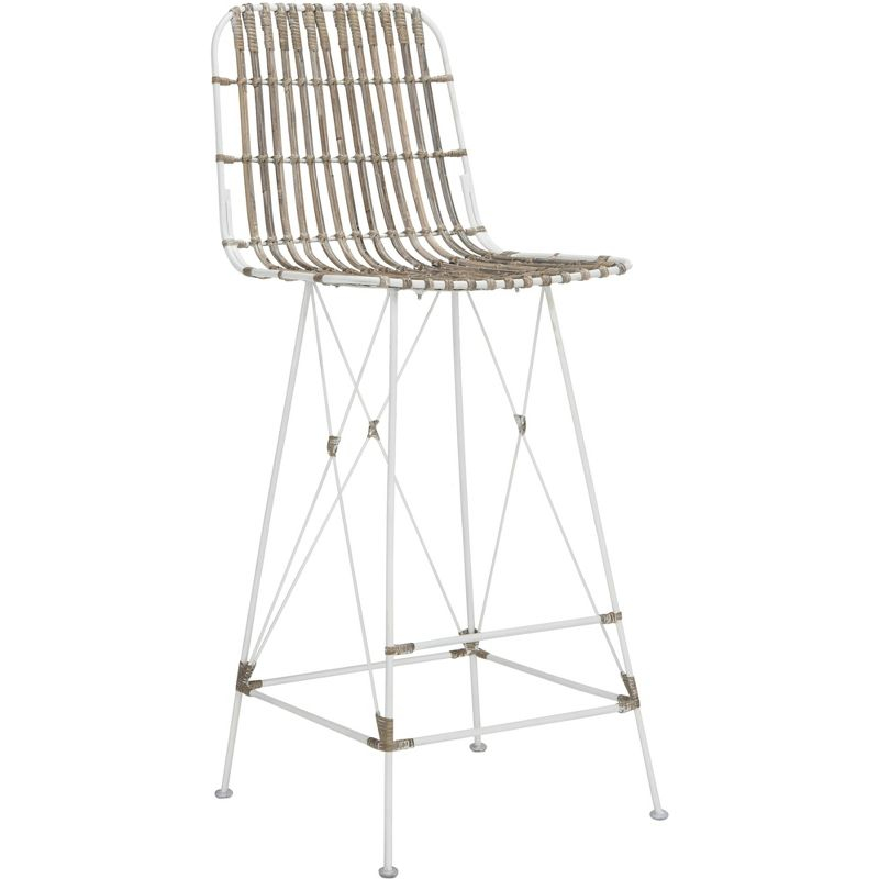 Minerva Wicker Bar Stool (Set of 2) - WIK6508 - White/White - Safavieh