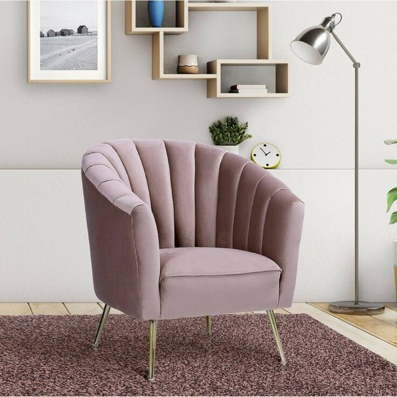 Rosemont Velvet Accent Chair Blush - Manhattan Comfort: Stainless Steel Legs, Plush Comfort