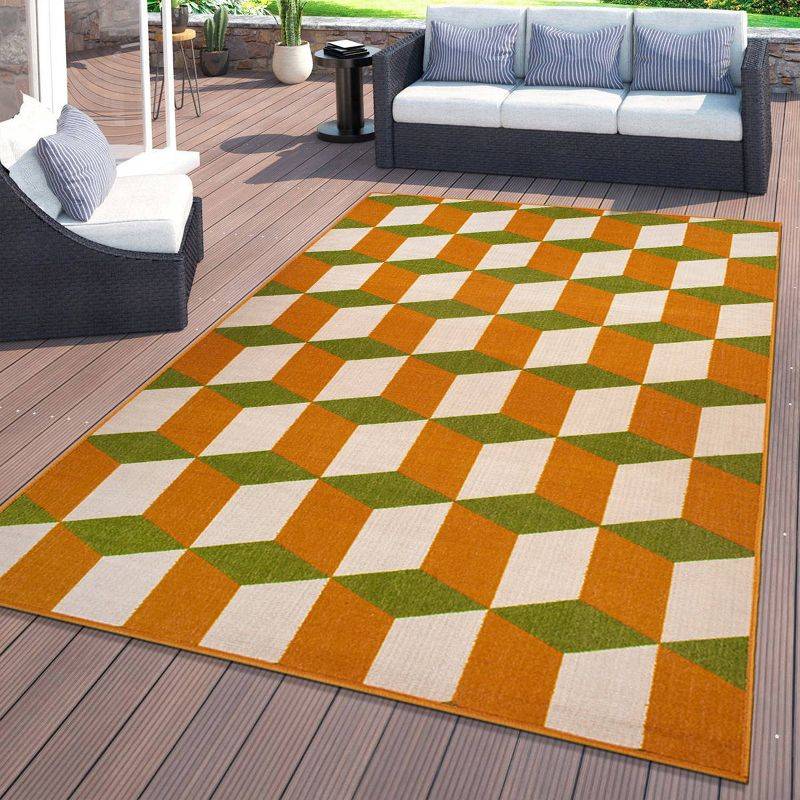 World Rug Gallery Contemporary Geometric Flatweave Indoor/Outdoor Area Rug - ORANGE 5' X 7':  Quick Dry,  UV Resistant
