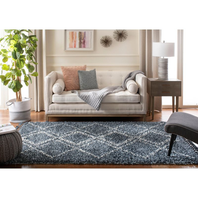 Pro Lux Shag PLX432 Power Loomed Area Rug - Blue/Creme - 5'x8' - Safavieh.