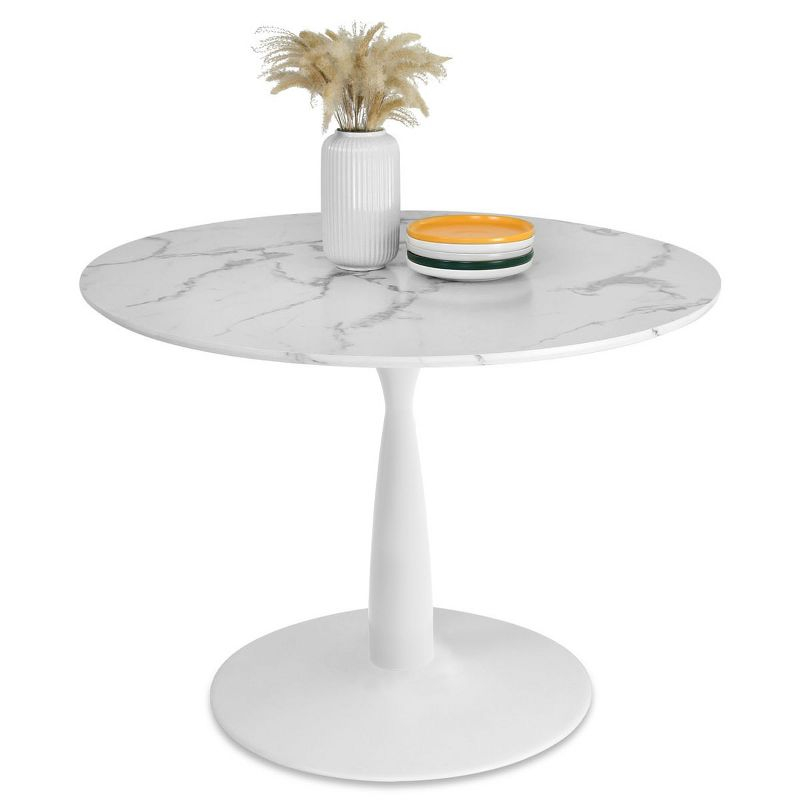 40'' Harris Round Artificial Marble Top Pedestal Modern Dining Table White Base-Maison Boucle