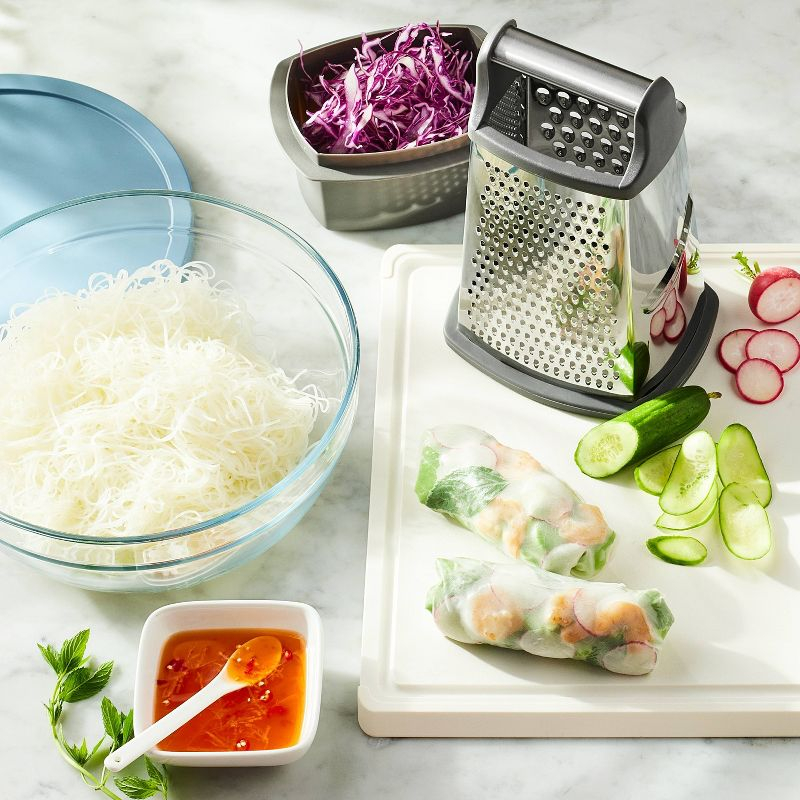Stainless Steel Box Grater with Removable Bottom Container and Lid Silver/Gray - Figmint™: Cheese Grater Handheld, Dishwasher-Safe