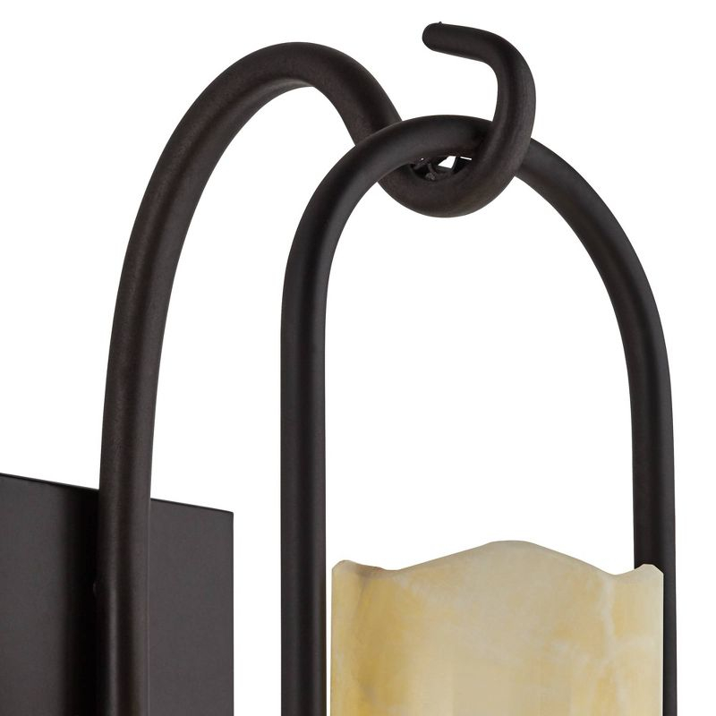 Franklin Iron Works Hanging Onyx Rustic Wall Light Sconce Espresso Bronze Hardwire 6 1/2" Fixture Faux Candle Glass Shade for Bedroom Bathroom Vanity