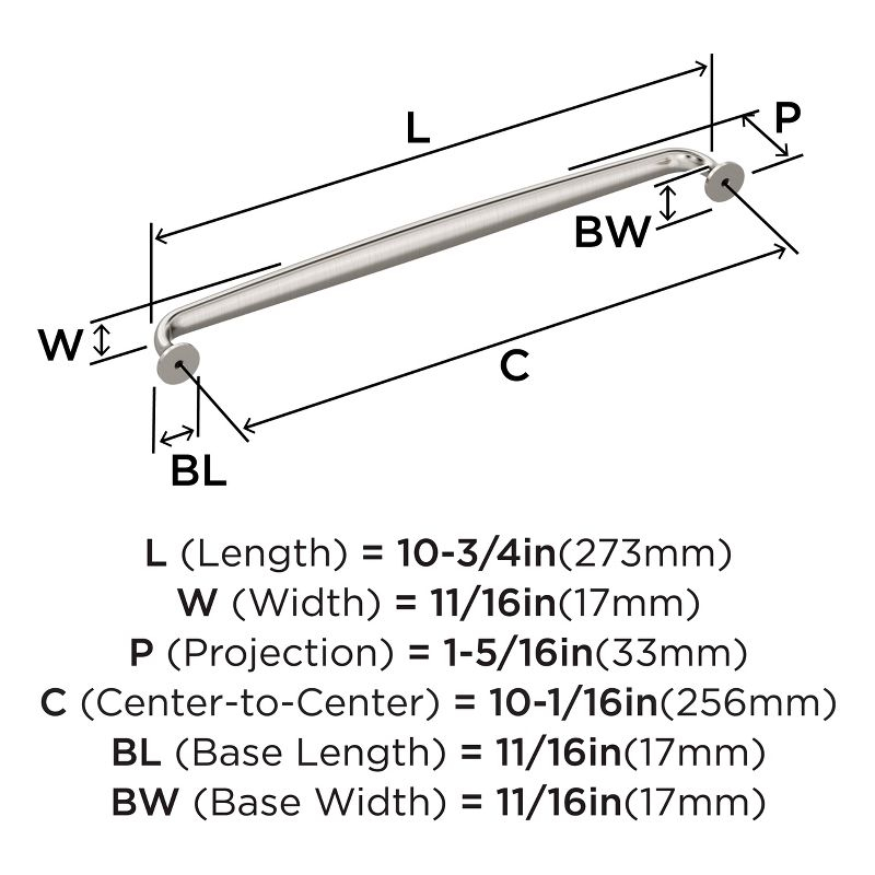 Amerock Renown 10-1/16 inch (256mm) Center-to-Center Satin Nickel Cabinet Pull