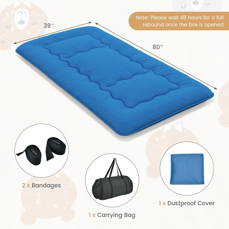 Costway Twin Futon Mattress Japanese Floor Sleeping Pad Washable Cover Carry Bag Blue