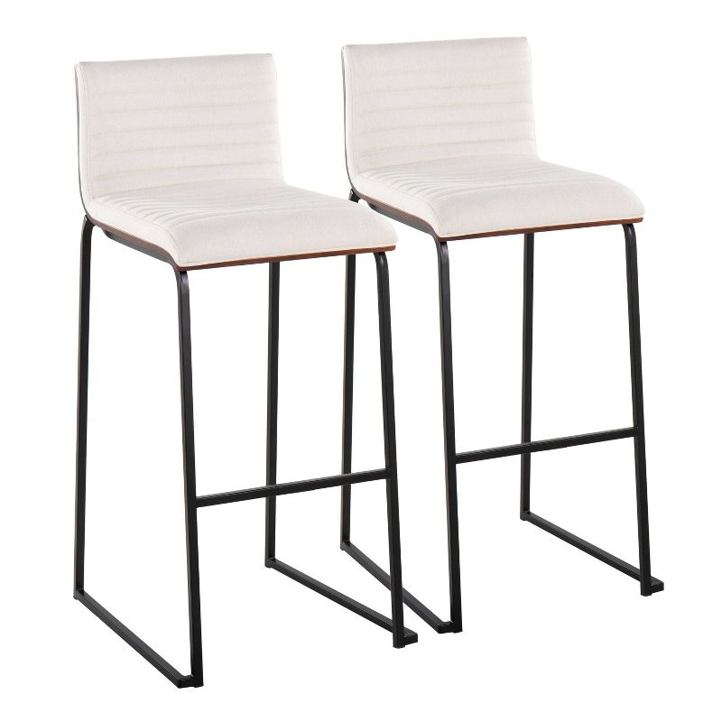 Set of 2 Mason Mara Barstools Black/Walnut/Cream - LumiSource: Fixed-Height, Tufted Seat, Wood Back
