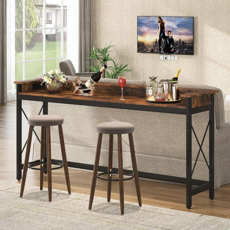 Tribesigns Sofa Table with Outlets and USB Ports, 70.9 inch Console Table, Industrial Entryway Hallway Accent Table for Living Room,Brown & Black