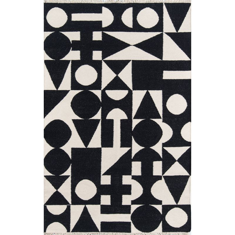 3'6"x5'6" Topanga Area Rug Black - Novogratz by Momeni: Wool, Geometric, Handmade, Low Pile, Indoor Use
