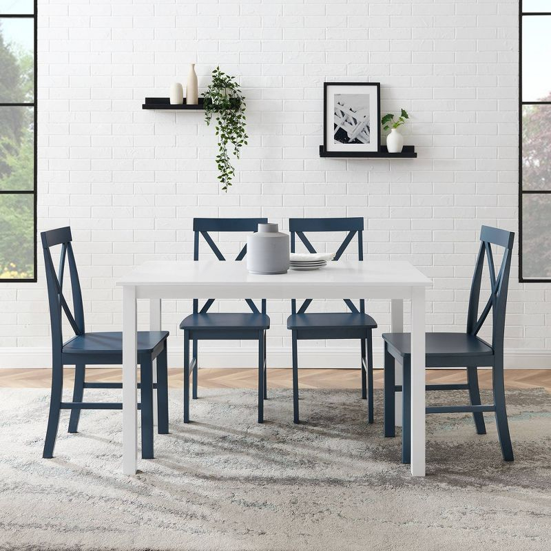 5pc Contemporary Farmhouse Dining Set White/Navy - Saracina Home: Rubberwood & MDF, Non-Extension Rectangle Table