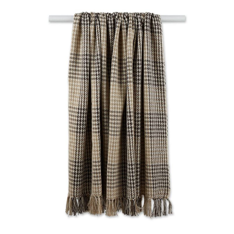 50"x60" Houndstooth Plaid Throw Blanket Dark Brown/Stone - Design Imports: Cotton, Hypoallergenic, Machine Washable