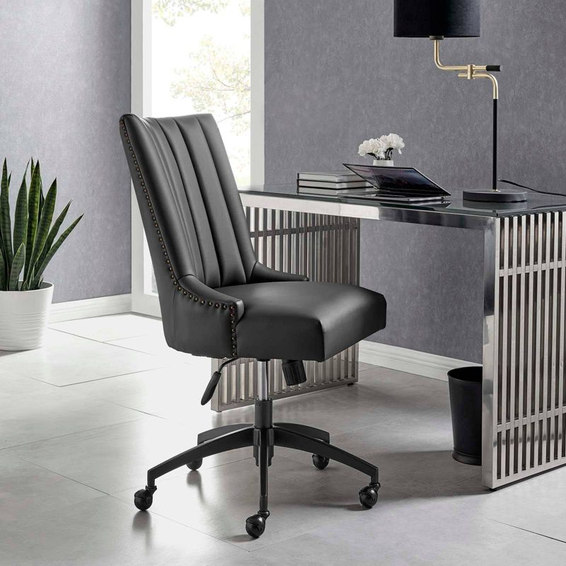 Modway Empower Channel Tufted Vegan Leather Office Chair Black: Metal Frame, Adjustable Height, Modern Style
