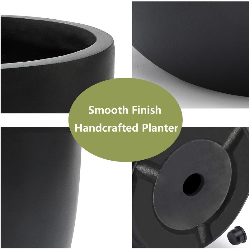 LuxenHome Round Tapered 9.2" H House Planter, Indoor/Outdoor Black