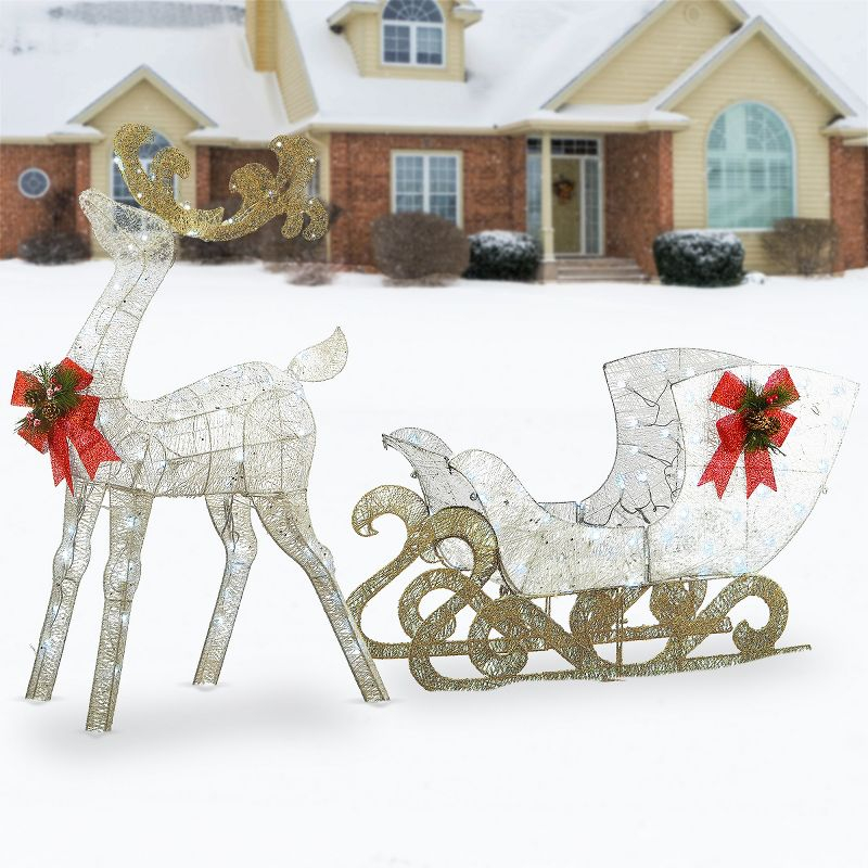 48" Prelit White Sisal Reindeer and Sleigh - National Tree Company
