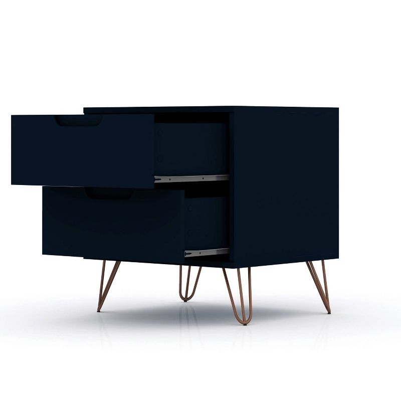 2.0 Rockefeller Nightstand Blue - Manhattan Comfort: Modern MDF Bedside Storage with Metal Glides