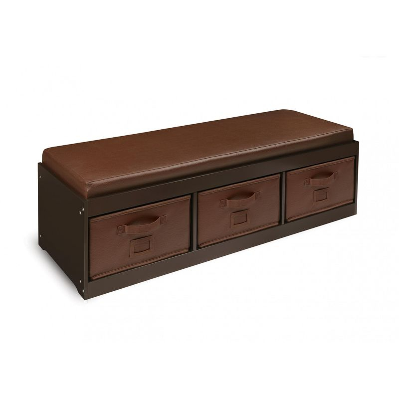 Badger Basket Kid's Storage Bench with Cushion and Three Bins - Espresso