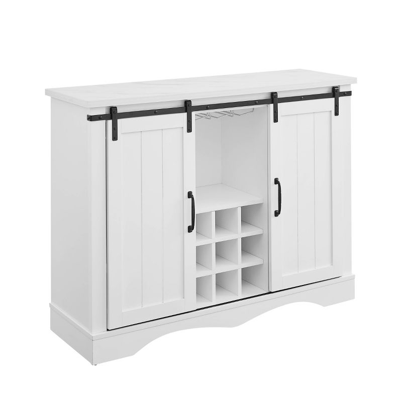 Home Essentials 47" Wine Bar Cabinet White: Farmhouse Style, Glassware Storage, MDF & Rubberwood