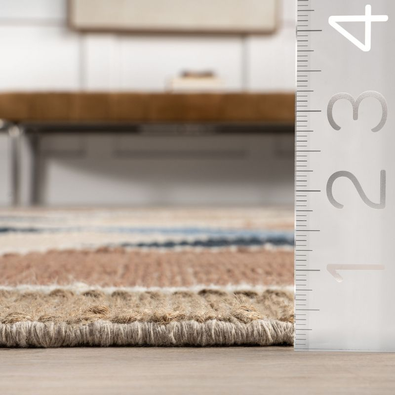 Nuloom Rhea Geometric 5x8 Wool Jute Indoor Area Rug for Dining Room Rug Neutral Rug Living Room Rug Kitchen, Blue