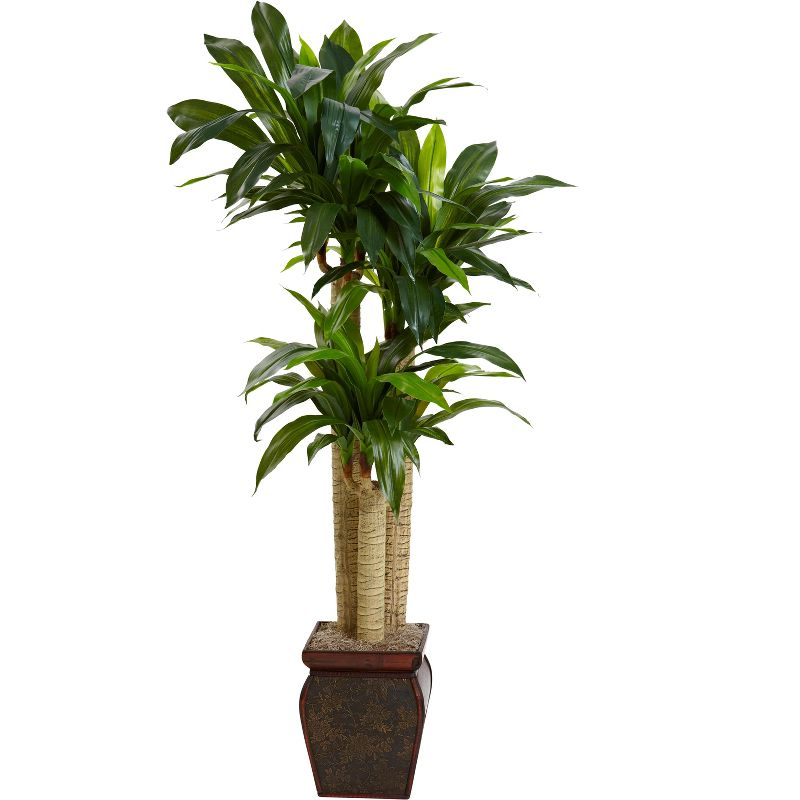 Nearly Natural 4.5' Cornstalk Dracaena Silk Plant with Vase (Real Touch): Faux Floor Plant, Indoor Decorative Polyester