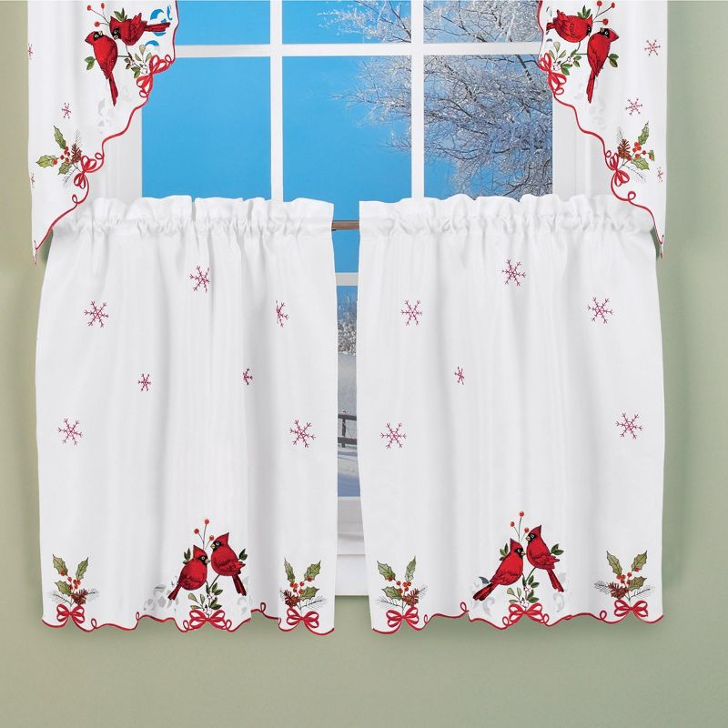 Collections Etc Embroidered Cardinals Window Curtain Collection 24"L Tiers