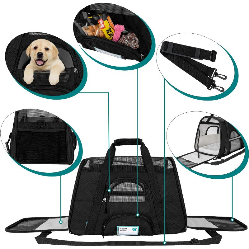 PetAmi Airline Approved Pet Carrier for Cat Dog, Soft Sided Travel Supplies Accessories, Ventilated Carrying Bag Kitten Puppy (Black, Large)