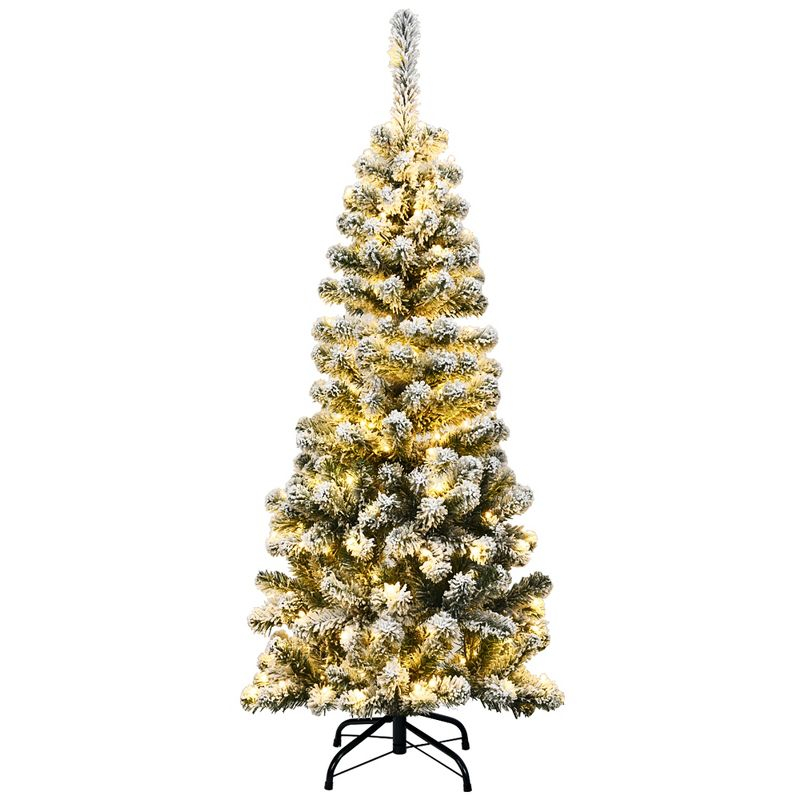 Costway 4.5Ft Pre-lit Snow Flocked Artificial Pencil Christmas Pine Tree with 150 LED Lights