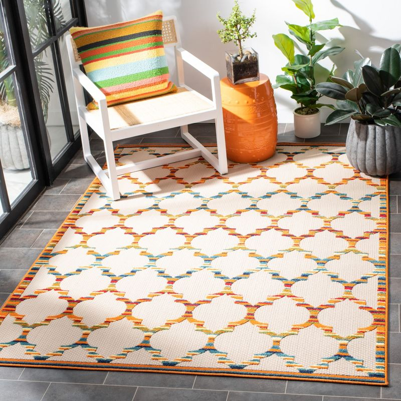 Cabana CBN333 Power Loomed UV Resistant Indoor/Outdoor Area Rug - Ivory/Orange - 4'5"x6'5" - Safavieh