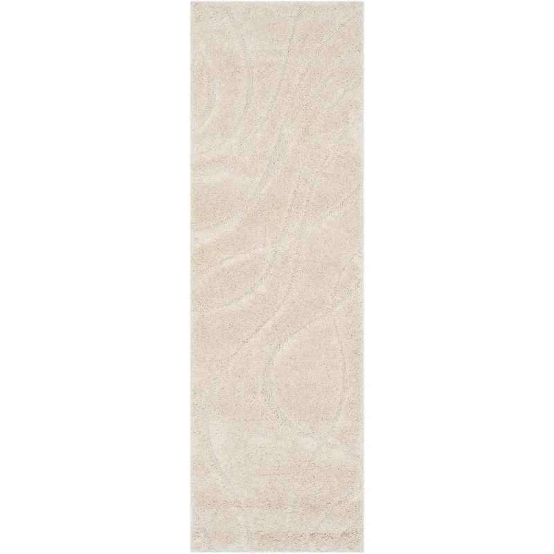 Florida Shag SG471 Power Loomed Indoor Runner Rug - Creme/Creme - 2'3"x9' - Safavieh
