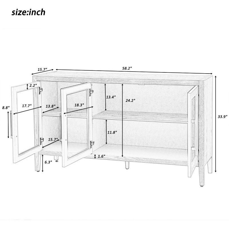 Wood Storage Cabinet With Three Tempered Glass Doors And Adjustable Shelf, Modern Accent Cabinet Black-Cuddlewood