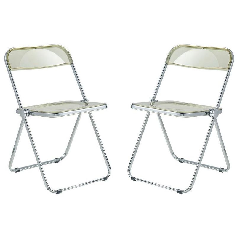 LeisureMod Lawrence Modern Acrylic Folding Chair With Metal Frame Set of 2, Amber