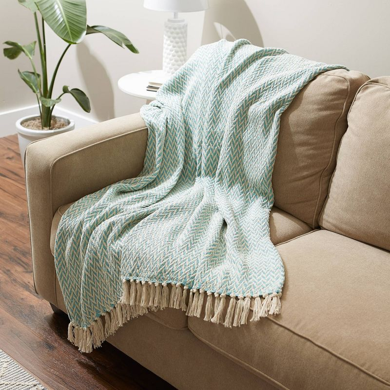50"x60" Zig-Zag Throw Blanket Aqua - Design Imports: Lightweight Woven Cotton, Machine Washable