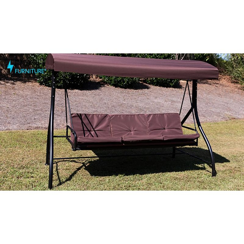 Flash Furniture 3-Seat Outdoor Steel Converting Patio Swing Canopy Hammock with Cushions / Outdoor Swing Bed (Maroon)