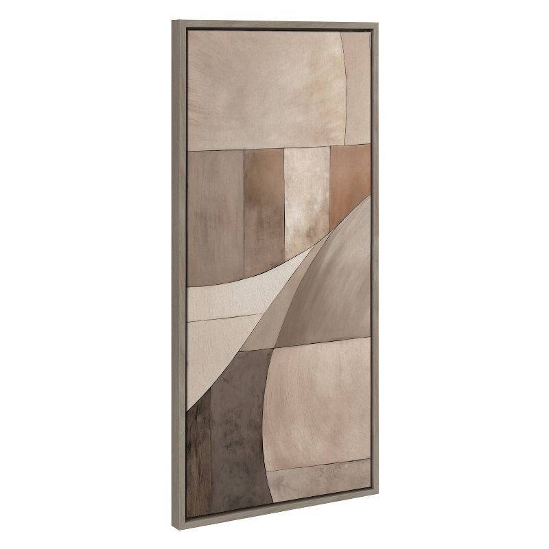 Kate & Laurel All Things Decor 18"x40" Sylvie Curved Grid Abstract on Neutral Linen Framed Canvas by The Creative Bunch Studio Gray